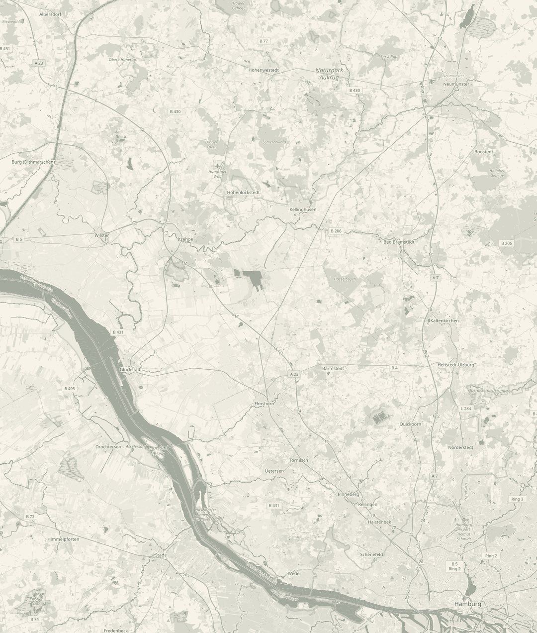 Karte der Region zwischen Elbe und Neumünster: Kreis Steinburg, Kreis Segeberg, Kreis Pinneberg und das Hamburger Umland.